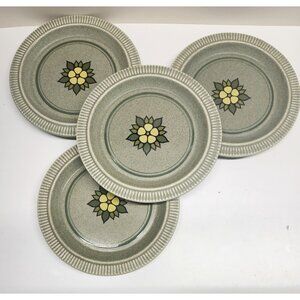 4- Pfaltzgraff Nordic Green 7" Salad Pates Stoneware Vintage 1970's Retro